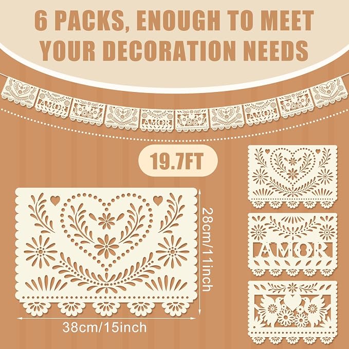 TaoBary 6 Pcs Papel Picado Mexican Wedding Cielito Lindo Party Decor 118 Feet - Image 2