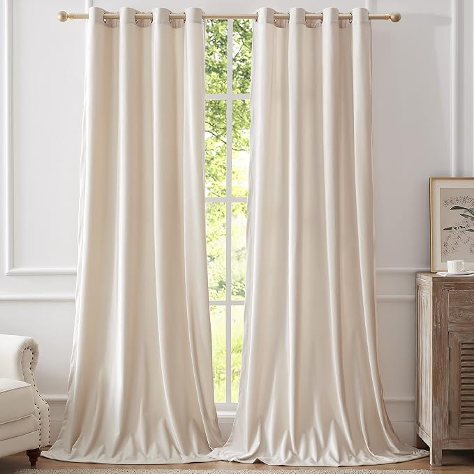 BULBUL Luxury Cream Iovry Velvet 96 inch Curtains 2 Panels, Floor to Ceiling | by ModernShinyVelvetCurtains