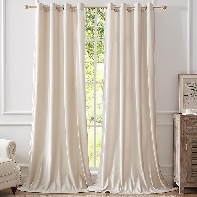 Luxury Cream Iovry Velvet 108 inch Curtains 2 Panels, Floor to Ceiling | by ModernShinyVelvetCurtains