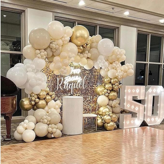 412pcs Sand White Gold Balloon Arch Kit, 18 12 10 5 Inch Different Size White - Image 7