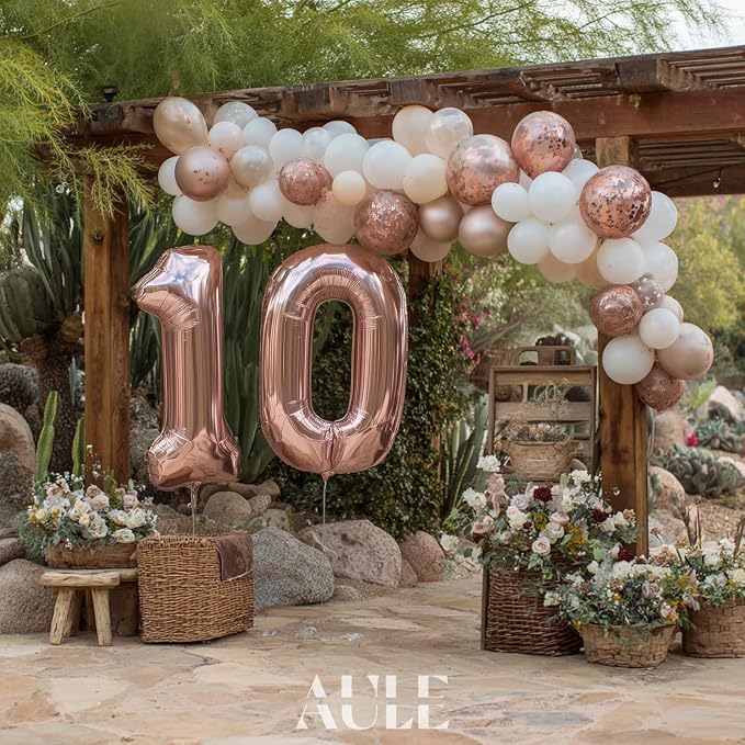 AULE 40 Inch Rose Gold 10 Balloon Number Foil 0-9 Birthday Big Numbers | - Image 5