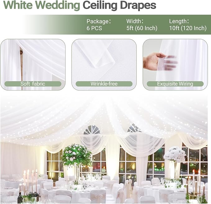 6 Panels White Ceiling Drapes - Image 4