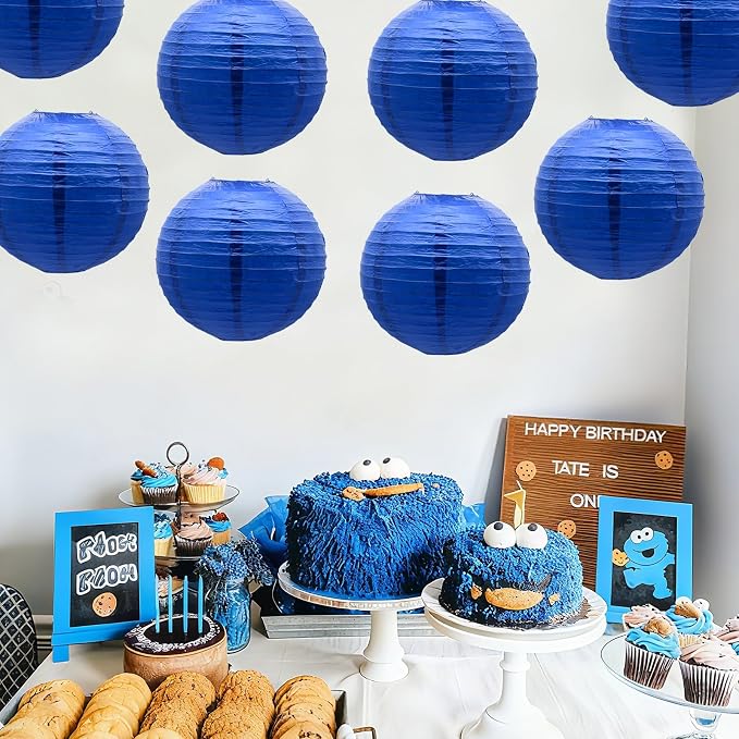 Blue Paper Lanterns Hanging Ceiling Chinese Round Lanterns - Image 5