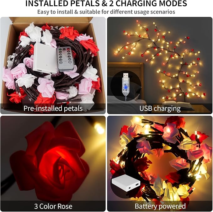 7.55FT 144LED Rose Blossom Enchanted Willow Vine Lights - Image 4