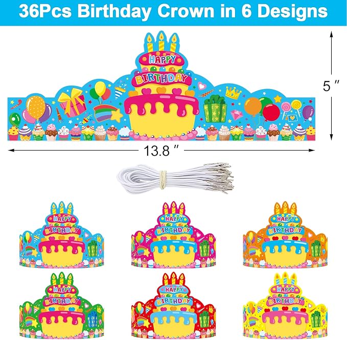 36 Pack Birthday Crowns for Kids Colorful Paper Party Hats Birthday Crown Set - Image 7