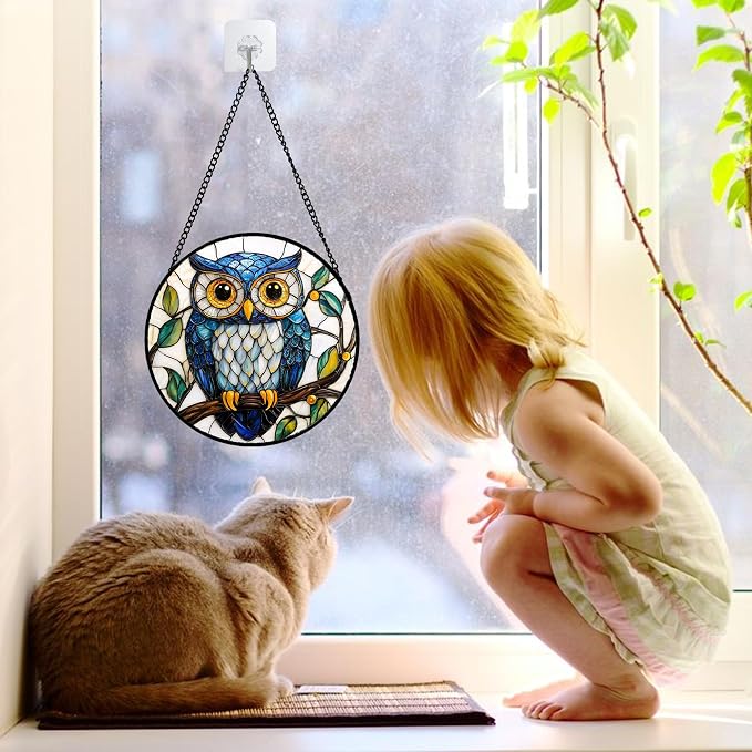 DASTOLL Stained Glass Window Hanging, Owl Gifts - Image 5
