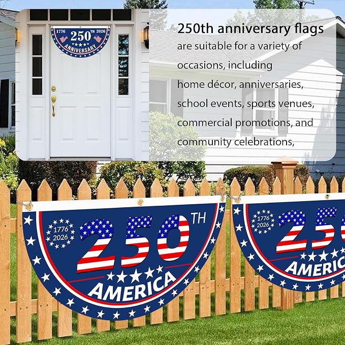 2PCS USA Anniversary 250th Flag, 1.5X3 FT Anniversary Fan Flags, Yard Signs - Image 6