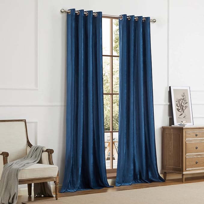 BULBUL Velvet Navy Blue Blackout Curtains 90 inch Long - Image 7