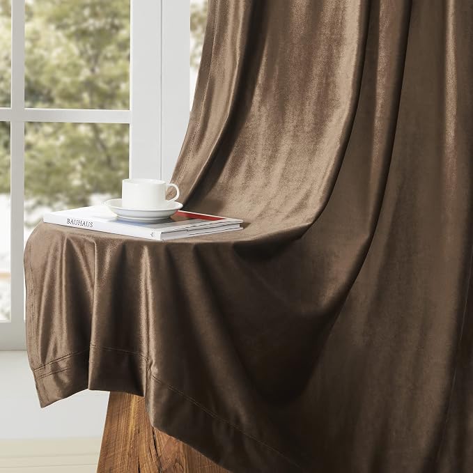 BULBUL Velvet Brown Blackout Curtains 96 inch Long - Image 6