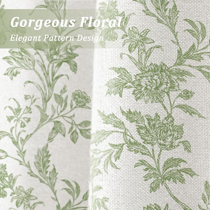 Sage Green Boho Floral 100% Blackout Curtains 84 Inch 2 Panels | Farmhouse - Image 5