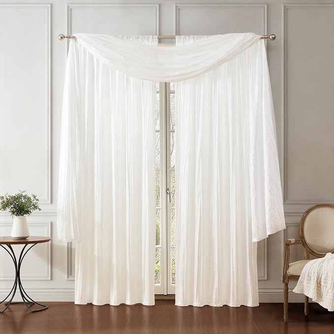 Athena Faux Silk Window Curtain and Scarf Set by ElreneHomeFashions