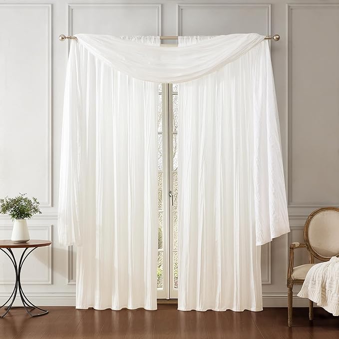 Athena Faux Silk Window Curtain and Scarf Set by ElreneHomeFashions