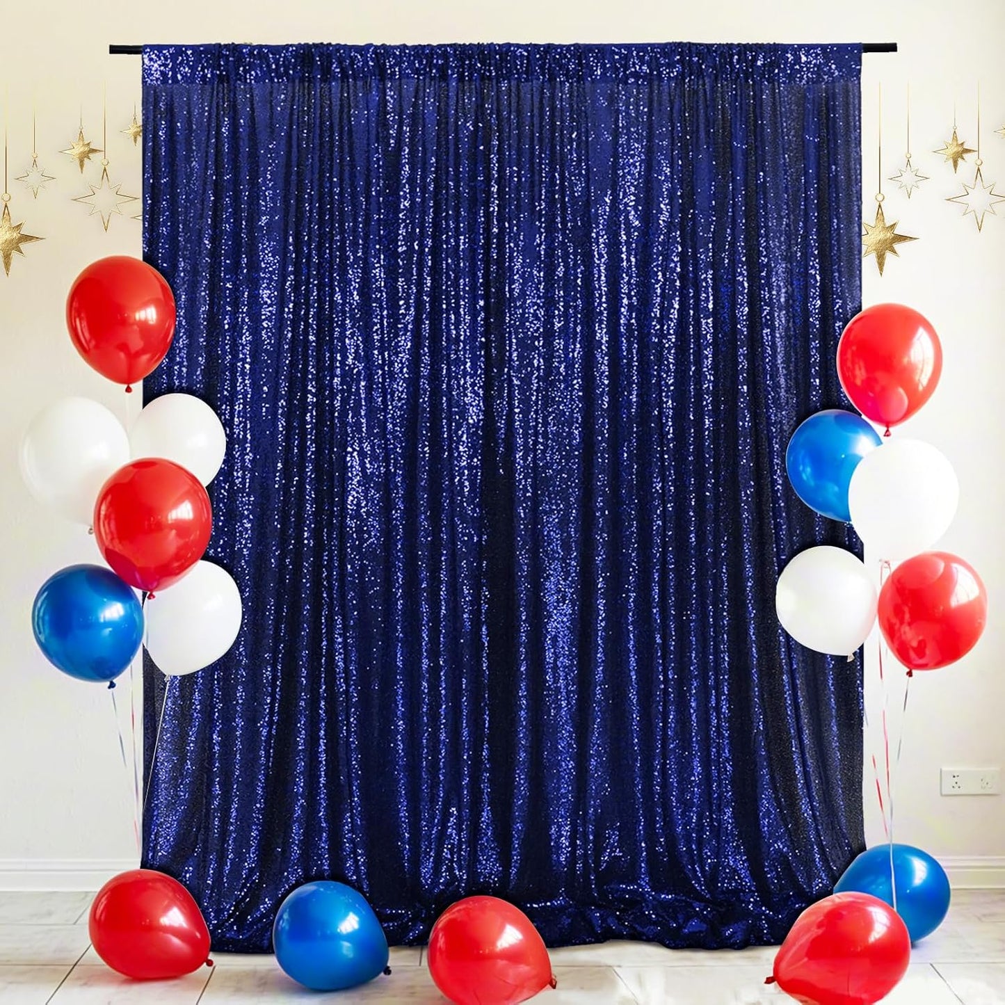 Eternal Beauty Navy Blue Sequin Backdrop, 7x7 Ft Glitter Background Curtains for Shimmer Photography Party Wedding Birthday Independence Day Back Drop Decor