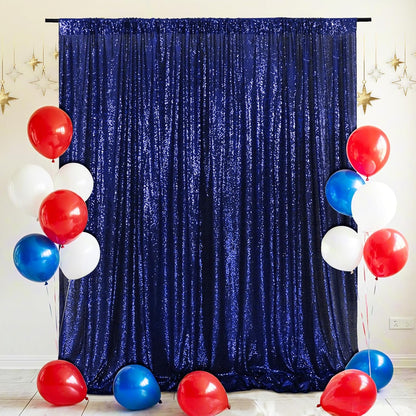 Eternal Beauty Navy Blue Sequin Backdrop, 7x7 Ft Glitter Background Curtains for Shimmer Photography Party Wedding Birthday Independence Day Back Drop Decor