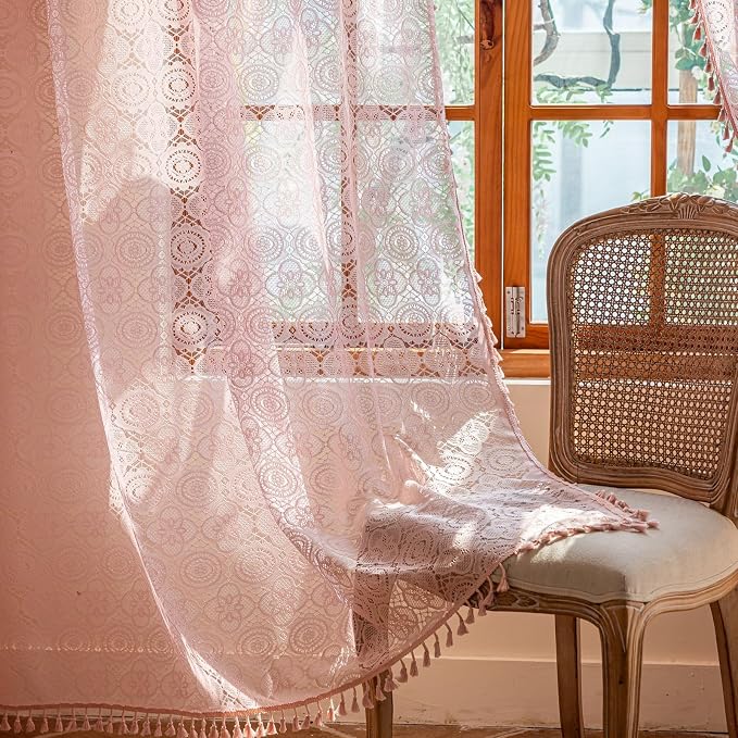 YJ YANJUN Boho Lace Curtains 63 inch 2 Panels, Boho Charm to Bedroom and Living by YJYANJUN