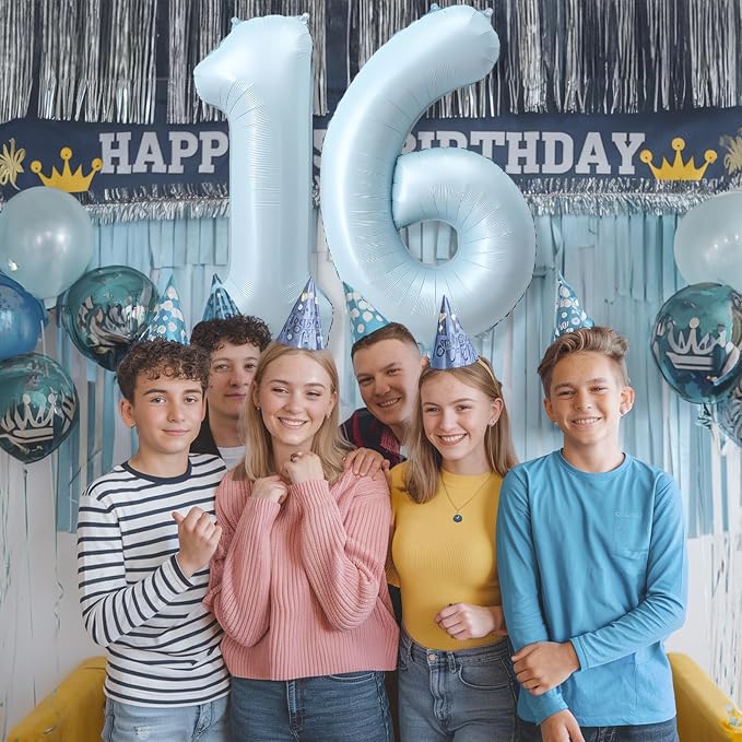 Big Number 16 Balloons, Light Matte Blue Foil 16 Balloon Numbers 40 Inch - Image 3