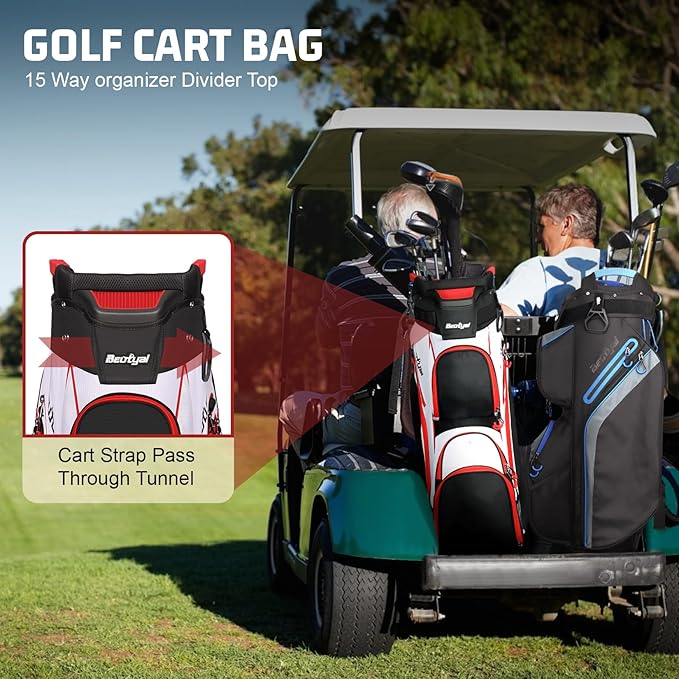 Cart Golf Bag 15 Way Organizer Divider Top Golf Club Bags Lightweight Golf Cart Bags for Men Women with Cooler, Rain Cover