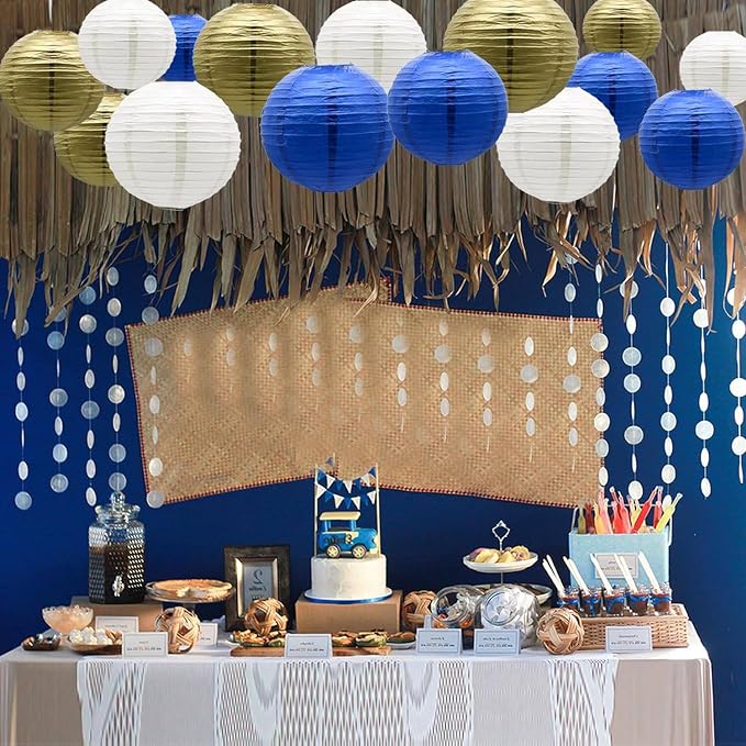 12Pcs 6, 12 Inch Mixed Sizes Royal Blue Paper Lanterns Decorative Chinese - Image 3