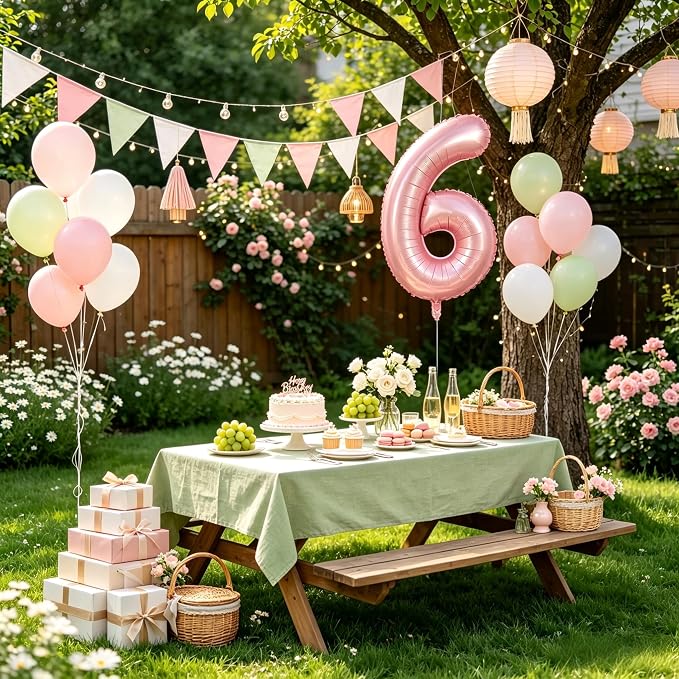 TONIFUL 40 Inch Pastel Pink Number 6 Balloons Large Foil 6th Birthday Decor | - Image 6