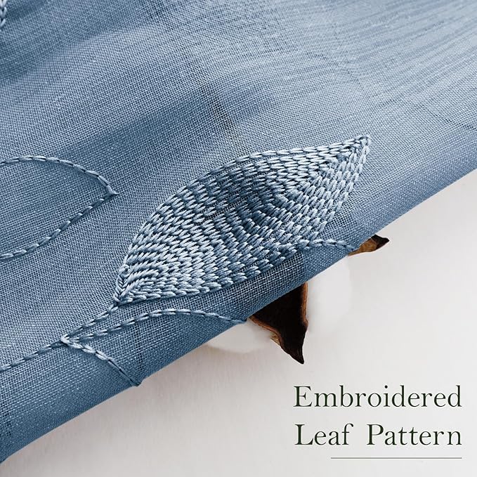 HOMEIDEAS Stone Blue Floral Sheer Curtains 84 Inches Long 2 Panels Embroidered - Image 3