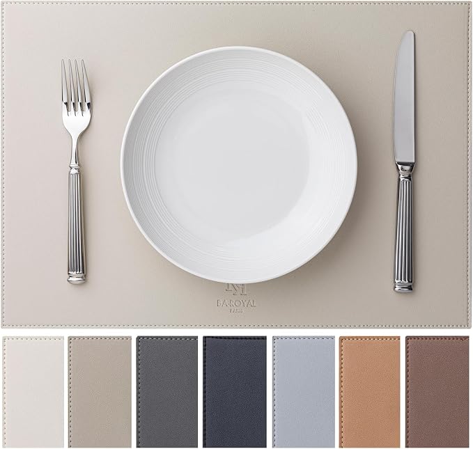 Baroyal Faux Leather Placemats Set of 6 Vinyl Washable Wipeable Table Mats by BAROYAL