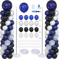 Navy Blue Black and Silver Balloon Column Stand Kit Set of 2 by ZyloonDecoration