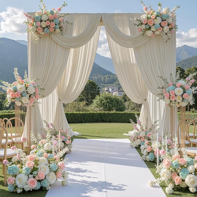 50 ft x 10 ft Wrinkle Free Beige Backdrop Curtain - Image 2