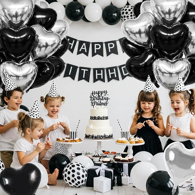 TONIFUL 30 Pcs Black Silver Heart Balloons 18 Inch Heart Shape Foil Balloon | - Image 6