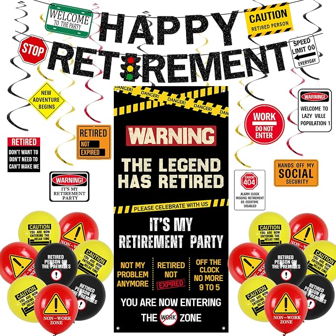 Roetyce Retirement Decorations, Caution Legend Has Retired Door Banner | Office by Roetyce