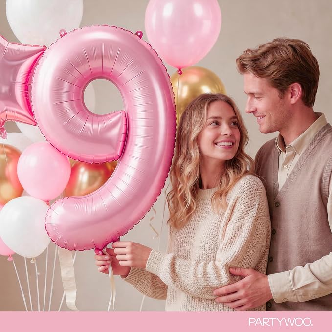 PartyWoo Number Balloons 40 Inch Pink Number 9 Kit 25pcs - Image 9