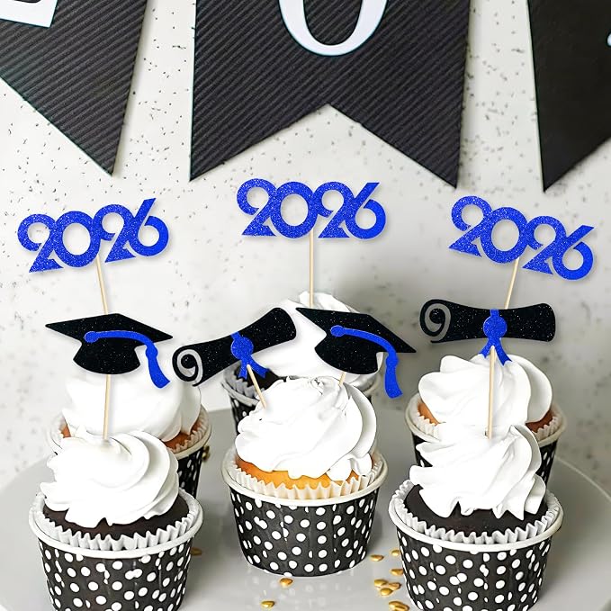 Pre-Assembled Graduation Cupcake Toppers 48 PCS, Class of 2026 Mini Cake - Image 3