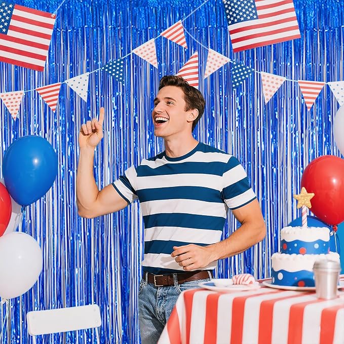 Navy Blue Foil Fringe Backdrop for Party Wall Decorations, Streamer Birthday - Image 5