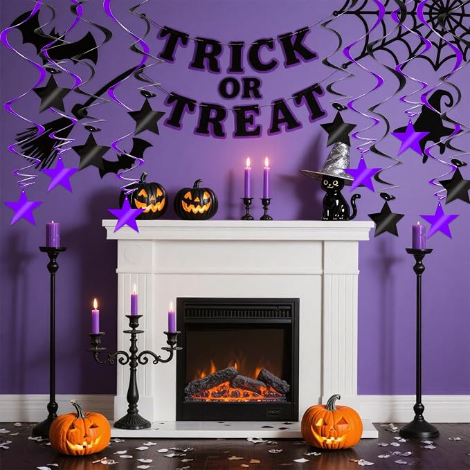 BEISHIDA Black Purple Star Halloween Hanging Swirl Decorations, Halloween Party - Image 3