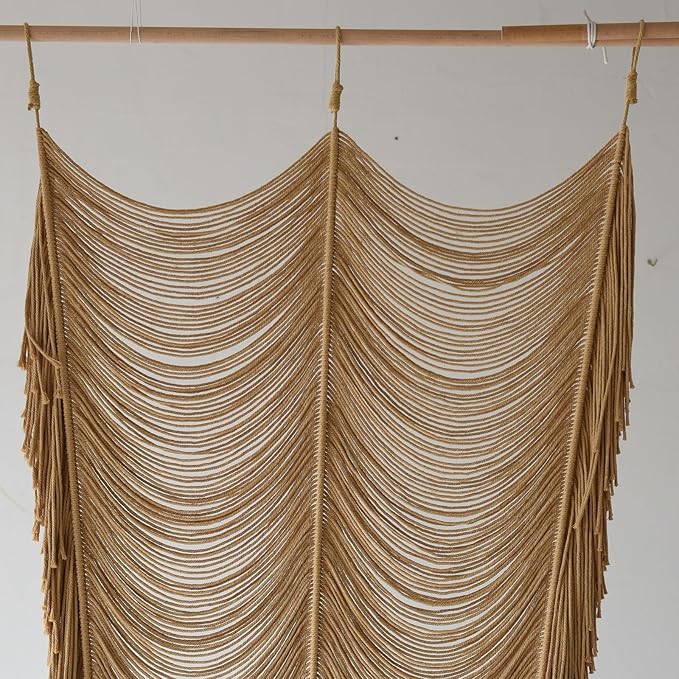 Macrame Curtain Handmade Khaki Boho Doorway window Curtain Room 41"W*75"L | - Image 6