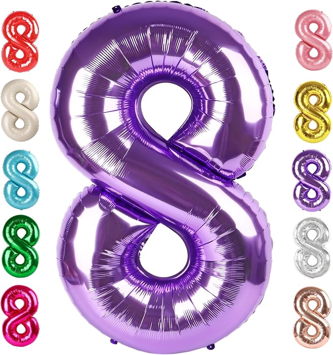 8 Balloon Numbers Birthday Decorations, 40In Purple Balloons by Mluchee