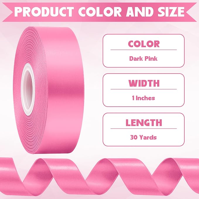 30Yards 1In Hot Pink Satin Ribbon - Image 2