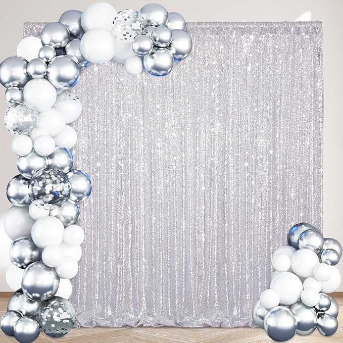 Silver Sequin Backdrop Curtains-1 Panel 3FTx8FT Silver Backdrop - Image 6