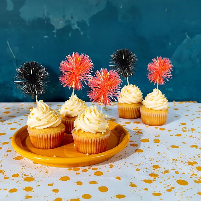 Gyufise 30Pcs Foil Firework Cupcake Toppers Sparkle Tinsel Cake Toppers Tinsel - Image 6