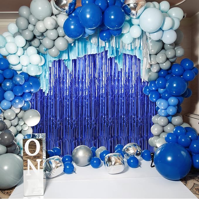 Crosize 2 Pack 3.3 x 9.9 ft Dark Blue Foil Fringe Curtains Party Decorations - Image 5