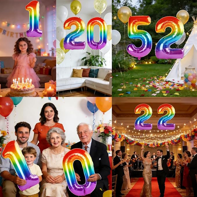40 Inch Number 52 Balloons for 52nd Birthday Party Decorations, 0-100 Rainbow - Image 7