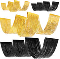4 Pcs 15ft Gold Black Metallic Foil Ceiling Fringe Curtains, Party Decor Fringe by Breling