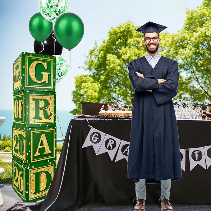 Graduation Decorations Class of 2026 Decorations Green and Gold | Balloon Boxes - Image 3