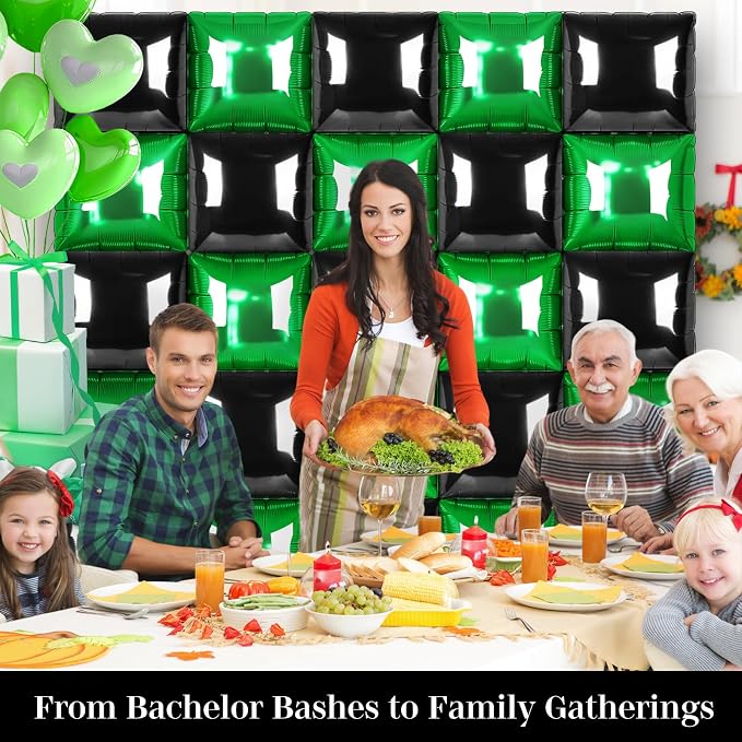 Black and Green Square Foil Balloons 25 Pcs Metallic Black and Green Balloons - Image 6
