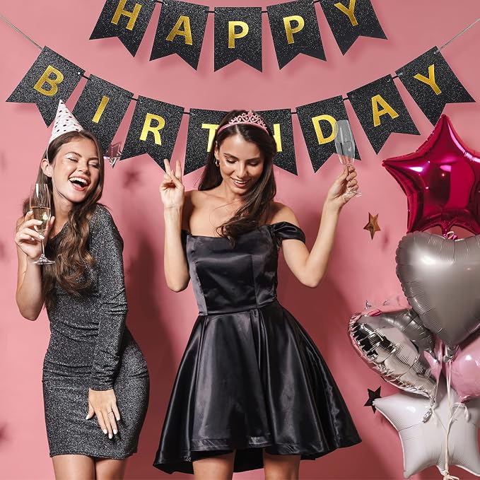 Clabby Glitter Black Happy Birthday Banner - Image 5