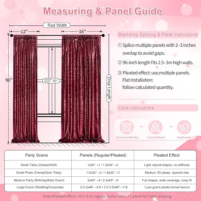 6 Packs 2x8FT Sequin Curtain Backdrop Burgundy Red Party Photo Backdrop | - Image 7
