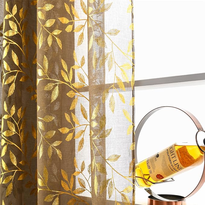 Sutuo Home Sheer Curtains 84 Inch Length 2 Panels Set, Luxury Gold Foil Printed - Image 4