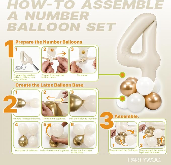 PartyWoo Number Balloons 40 Inch White Number 4 Kit 25pcs - Image 7