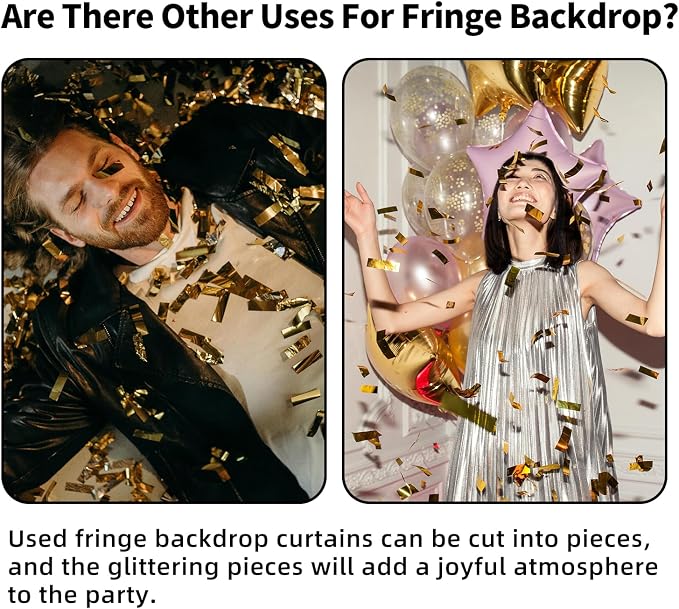 JINSUI Gold Fringe Backdrop 3.3x8.2ft, 2 Pack Foil Tinsel Curtains Decor | - Image 8