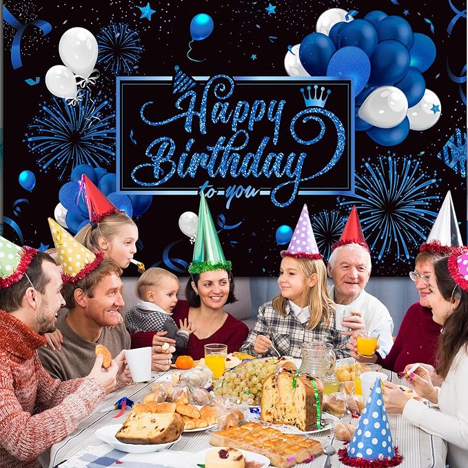 Blulu Happy Birthday Backdrop Banner Sign Poster Large Fabric Glitter Balloon - Image 6
