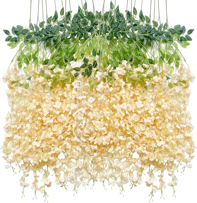 Artificial Wisteria Hanging Flowers-Fake Wisteria Flower Garland Silk Vines by WONICE